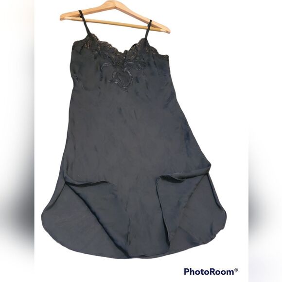Vintage Natori Black Slip Chemise Nightgown Lingerie S/M - Picture 2 of 10